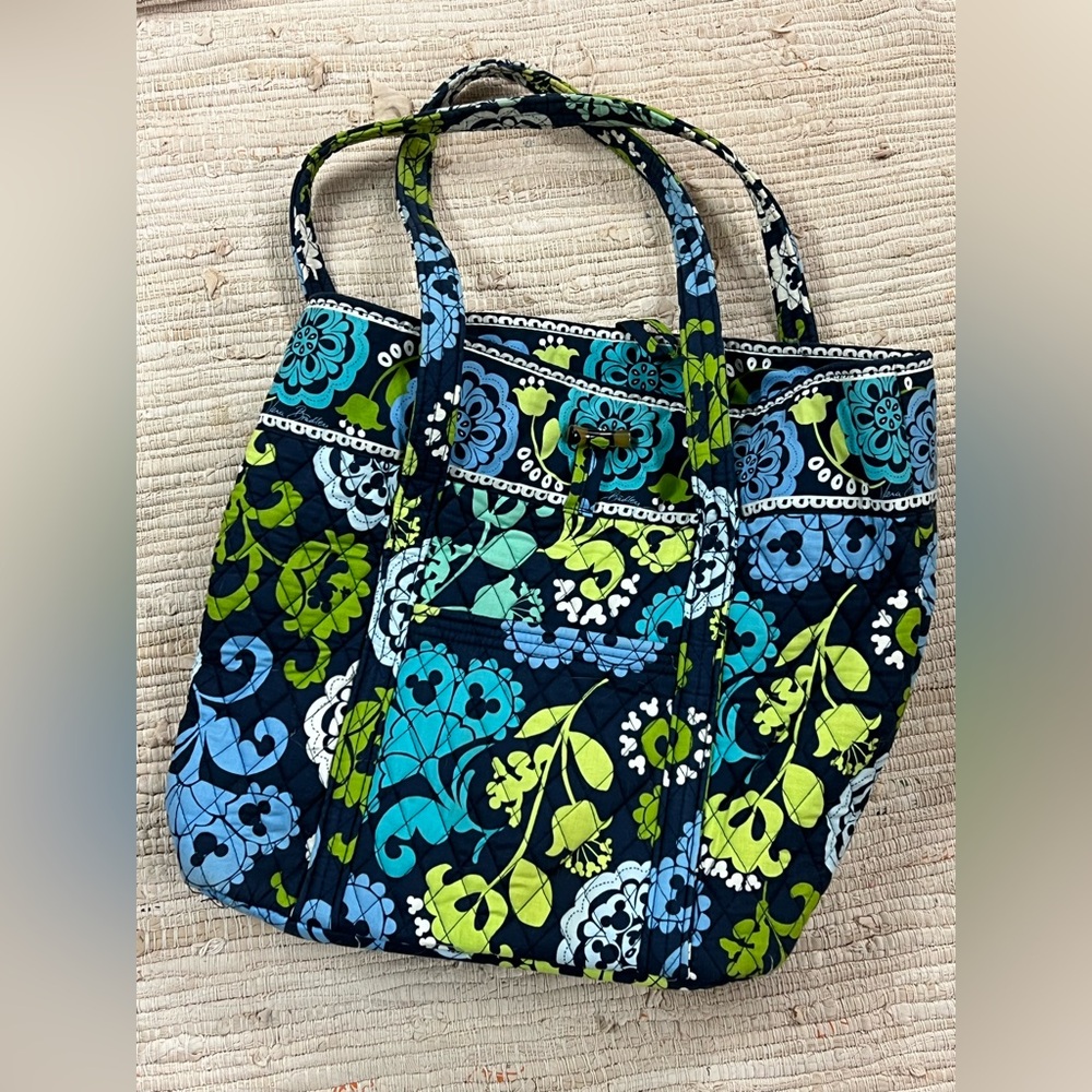 Vera Bradley Blue and Green Wheres Mickey Large Tote